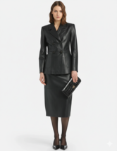 Blazer Formal Cuero Oficina Mujer Negro Piel de Cordero Genuino Hecho a ... - $237.10 CAD+