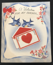 1950s Blue Birds Delivering Valentine to Teacher Greeting Card 4.5x5.5 0... - £7.32 GBP