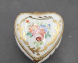 Limoges France Heart Shaped Small Trinket Box Hand Painted Floral Design - $59.39