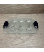 Dansk Serving Plate Textured Glass with Cobalt Blue Handles - $14.85