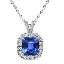 7mm 925 Silver Cushion Cut Sapphire Birth Gemstone Silver Halo Pendant 1... - £43.61 GBP