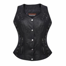 Ladies Leather Vest Lightweight Goatskin Biker MC Grommets Twill Lace Highlights - £78.33 GBP+