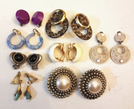 VTG Clip On Earrings LOT of 8 Pair Hoops Dangles Stones Metal Plastic - $19.73