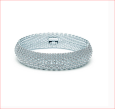 Tiffany &amp; Co Somerset Mesh Bangle Bracelet Sterling Silver Medium Pouch - £395.06 GBP