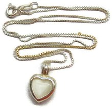 18&quot; Box Chain MOP Heart Open Puff Criss Cross 2 Side  Vintage Sterling Silver 92 - £23.67 GBP