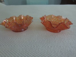 PAIR Vintage CARNIVAL GLASS Dugan FISH SCALES &amp; BEADS Ruffled Dishes - 6... - $16.95