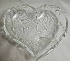 Etch Glass Wedding Tidbit Plate Dish Heart Shape Bells Doves Rose Crysta... - £33.78 GBP