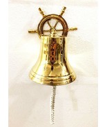 Solid Brass 8.5&quot; Ship Wheel Bell Ring Home Kitchen Outdoor Indoor Door Bell - £73.15 GBP
