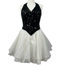 1990&#39;s Formal Dress 13 De Laru Linda Bernell black sequins white tule VT... - $52.47