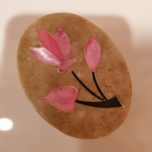 Stone Trinket Box with Pink Mother of Pearl Flower Inlay, Pill Box with Lid image 3