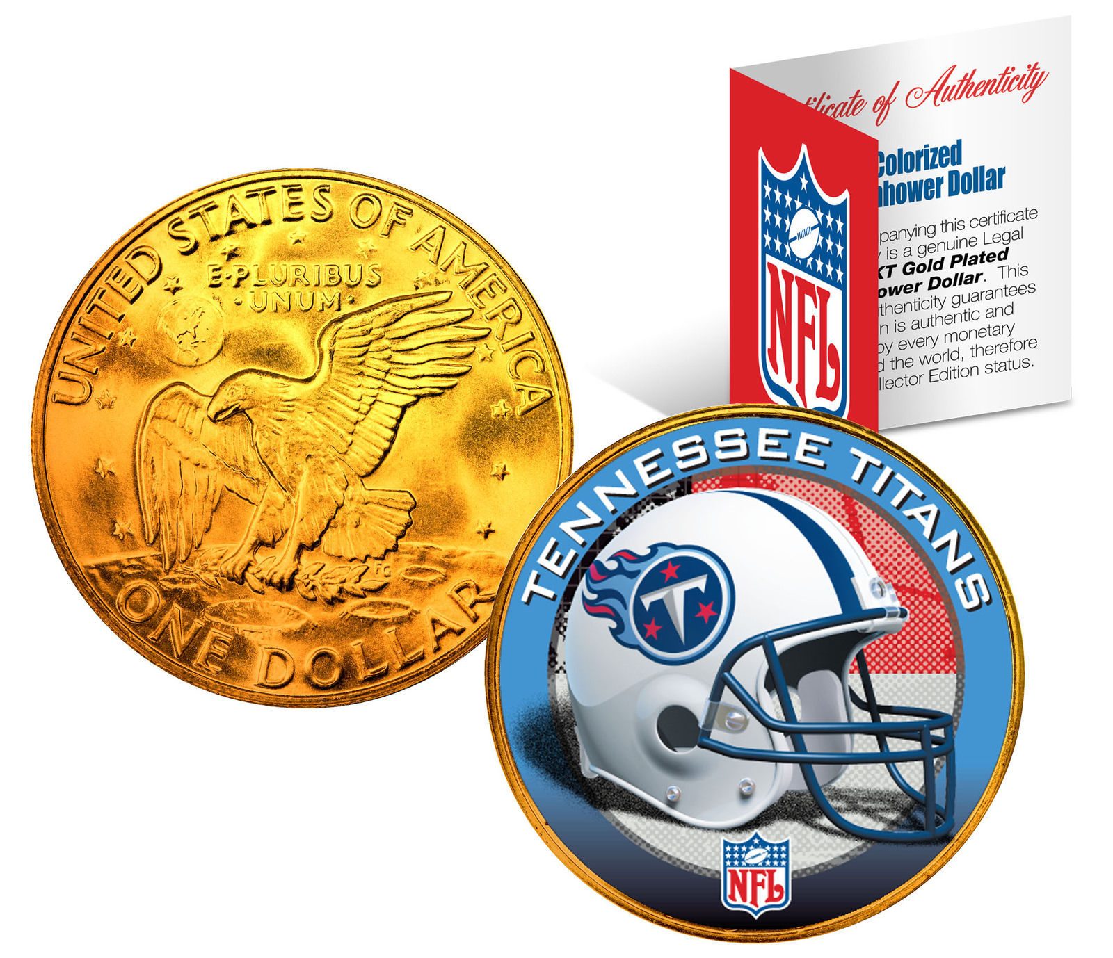 TENNESSEE TITANS NFL 24K Gold Plated IKE Dollar US Coin OFFICIALLY LICENSED - $12.16