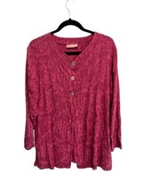 BRYN WALKER Womens Shirt Tunic Top Pink Floral Jacquard Button Up Sz M - £29.91 GBP