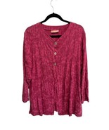 BRYN WALKER Womens Shirt Tunic Top Pink Floral Jacquard Button Up Sz M - £29.48 GBP