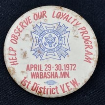 VFW 1st District 1972 Wabasha Minnesota Vintage Pin Button Pinback - £9.67 GBP