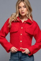 Women&#39;s Red Long Sleeve Teddy Fleece Short Jacket - $29.00