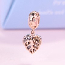 2019 Autumn Release Rose Gold Sparkling Leaves Dangle Charm With CZ Pend... - $17.90