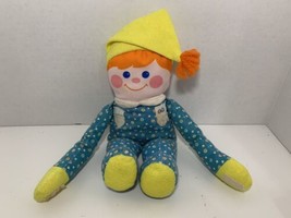 Fisher-Price Crib Mates vintage 1984 boy rattle rag doll baby toy yellow hat FP - £11.64 GBP