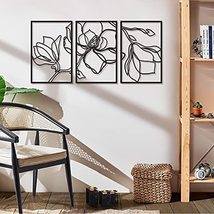 LaModaHome - Floral Line Black 3X Set Metal Wall Art,Wall Decor, Living Room, Be - £95.30 GBP