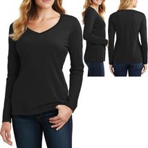 Ladies Plus Size V-Neck T-Shirt Long Sleeve Soft Cotton Womens Top XL, 2X, 3X 4X - £11.77 GBP+