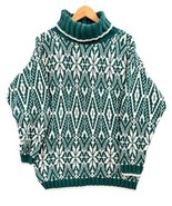 Vintage Eddie Bauer Sweater Green White Nordic Chunky Turtleneck USA Wom... - $42.00