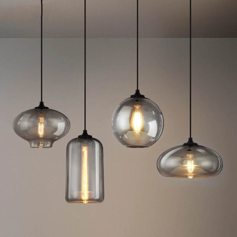  gray glass pendant lights living room nordic led hanglamp loft industrial hanging lamp thumb200