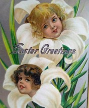 Easter Postcard Humanized Flower Head Girls Fantasy Embossed Anthropomorphic - £11.38 GBP