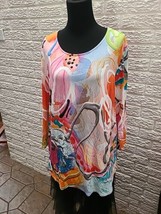 CLAIRE DESJARDINS Women&#39;s Size XL Abstract Art to Wear 3/4 Sleeve Funky ... - $40.67 CAD