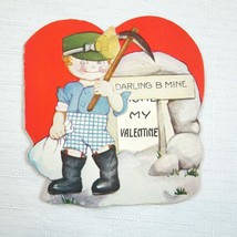 Vintage Valentine 1933 Diecut Fold Card Little Boy Mine Digger DARLING B MINE - £10.22 GBP