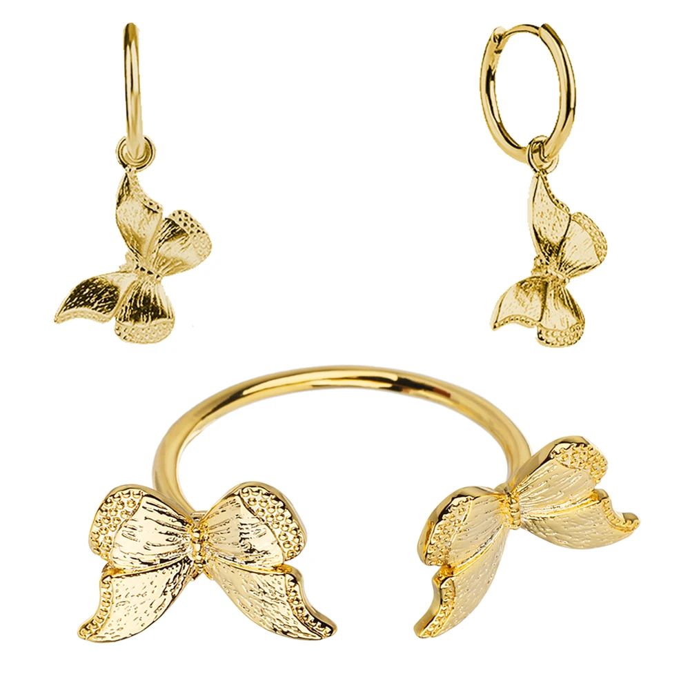 Poulisa S925 Double Butterfly Jewelry Set 925 Sterling Silver Hoop Drop Dangle E - £42.09 GBP