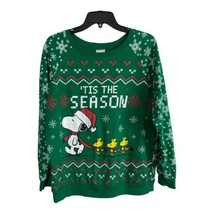 Peanuts Womens Sweat Shirt Junior Size L 11/13 Green Tis the Season Snoo... - £15.58 GBP