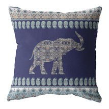 18 Navy Ornate Elephant Indoor Outdoor Zippered Throw Pillow - £56.27 GBP