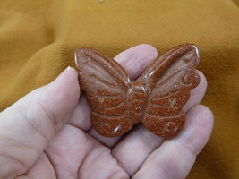 Y-BUT-714) Orange Goldstone BUTTERFLY figurine gemstone carving love but... - $17.53