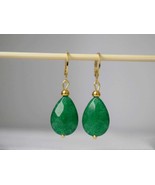 Green jade earrings gold, Teardrop dangling earrings, Green faceted gems... - £26.70 GBP