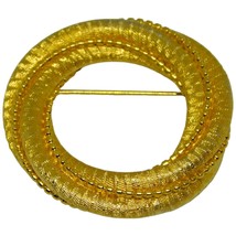 Signed Trifari Brooch Round Shaped Open Work Textured Gold Tone Vintage - £10.36 GBP