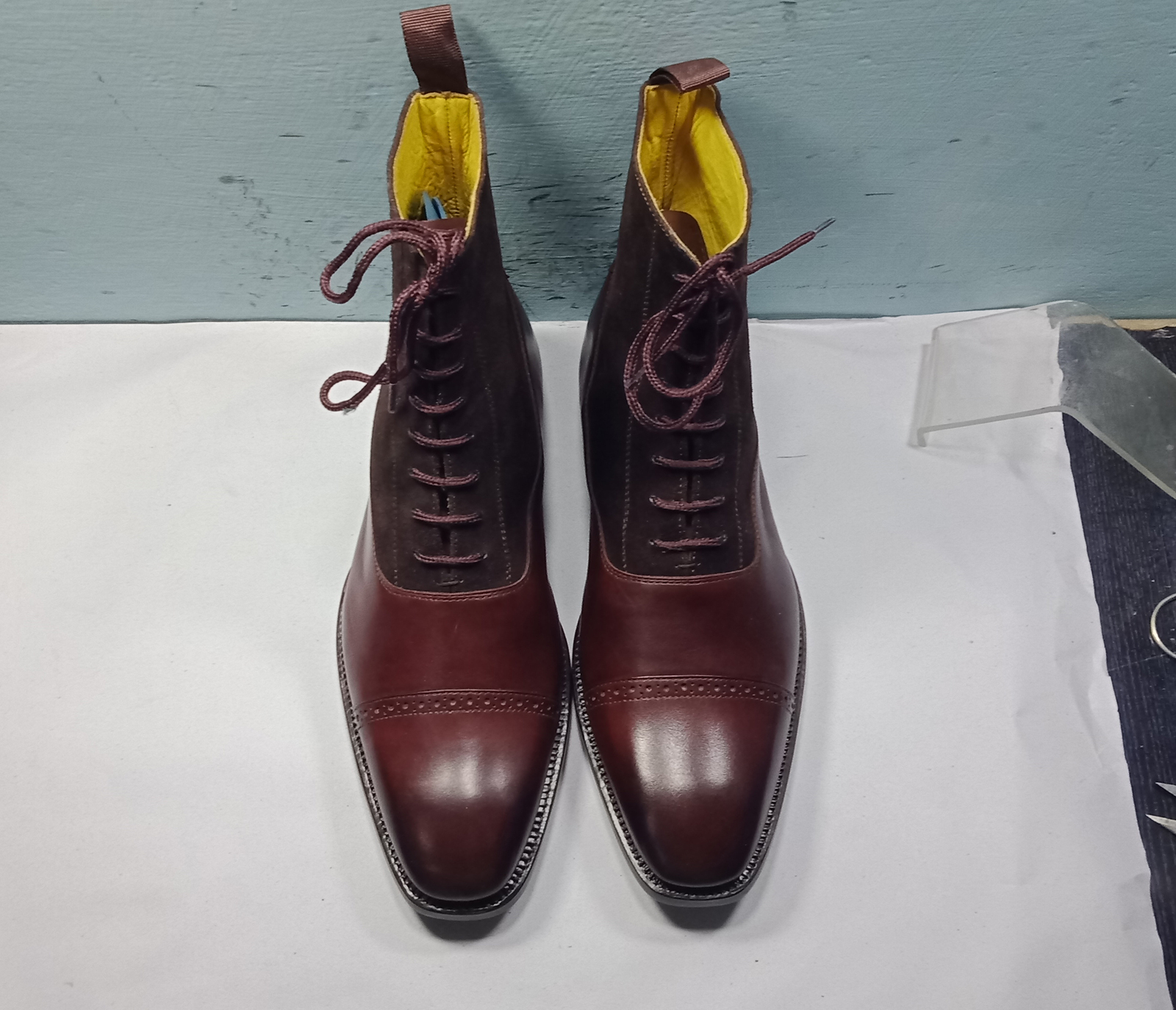 NEW Handmade 2 Tone Burgundy Ankle Boot, Cap Toe Boot, Men Leather Suede Laceup