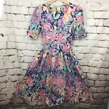 Cottagecore Floral Dress Vintage 80&#39;s Large Print Jr Sz 11 Full Skirt  - £62.21 GBP