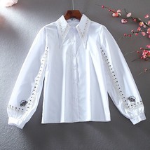 2022 Spring Fall New Women&#39;s Retro Ethnic Style Embroidery Long Sleeve Blusas La - £131.13 GBP