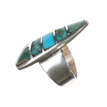 sz7.75 Vintage Native American silver turquoise channel inlay ring - $297.00