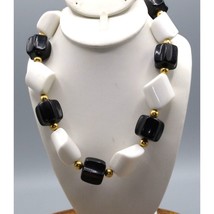Large Lucite Beaded Necklace, Chunky Mod Black and White Strand, Bold Coordinate - £37.23 GBP