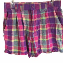 VTG Shorts Madras Bright Plaid Mom Womens Juniors 15/16 pockets high waist - £11.66 GBP