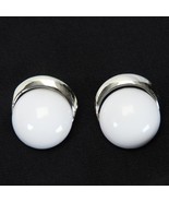 Bergere Signed Clip on Earrings Silver Tone White Lucite Round Center 1&quot;... - €15,20 EUR