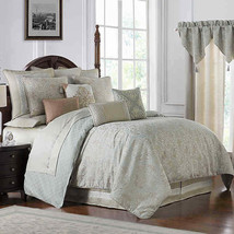 Waterford Gwyneth Embroidered Euro Sham European Taupe Pale Blue 26x26" Luxury - $68.48