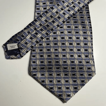 Pronto Uomo Silk Pointed Tie-Silver/Black Square EUC Italian Neck - $5.25