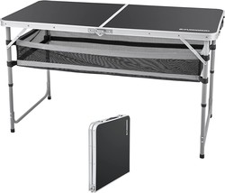 FUNDANGO Height Adjustable Portable Lightweight Folding Camping Table with Layer - £72.10 GBP