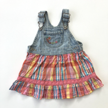 OshKosh B&#39;gosh Toddler Girls Denim Jean Overall Dress Pink Plaid Lace 12... - $9.87