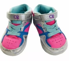OP Girls Infant Pink Blue Silver Sparkle High Top Shoes Sz 3 - £9.41 GBP