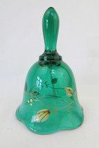 Fenton Art Glass Green Bell Hand Painted Leaves Signed by C. Smith  5 1/2&quot; - £27.18 GBP