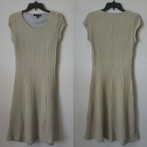 Sharagano Women size 8P Midi Casual Dress Gray Yellow Stretch Fit Flare - $9.89