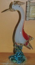 Art Glass Crane / Bird Red White Aqua 12.5&quot; sommerso unmarked Italian Murano - £43.72 GBP