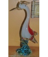 Art Glass Crane / Bird Red White Aqua 12.5&quot; sommerso unmarked Italian Mu... - £46.00 GBP